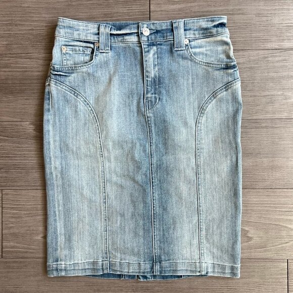 7 For All Mankind Denim Pencil Skirt Slim Faded Blue Knee Length Size 27 - Picture 3 of 9